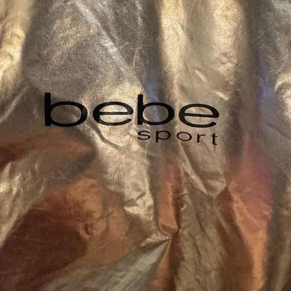 NWT Bebe Sport Womens Gold Hooded Metallic Full Zip Windbreaker Jacket Large - Picture 6 of 16